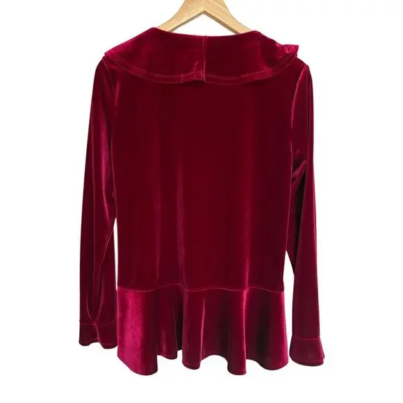 Midnight Velvet Merlot Ruffled Velour Jacket w Peplum Whimsigoth Poetcore size L - Picture 2 of 10